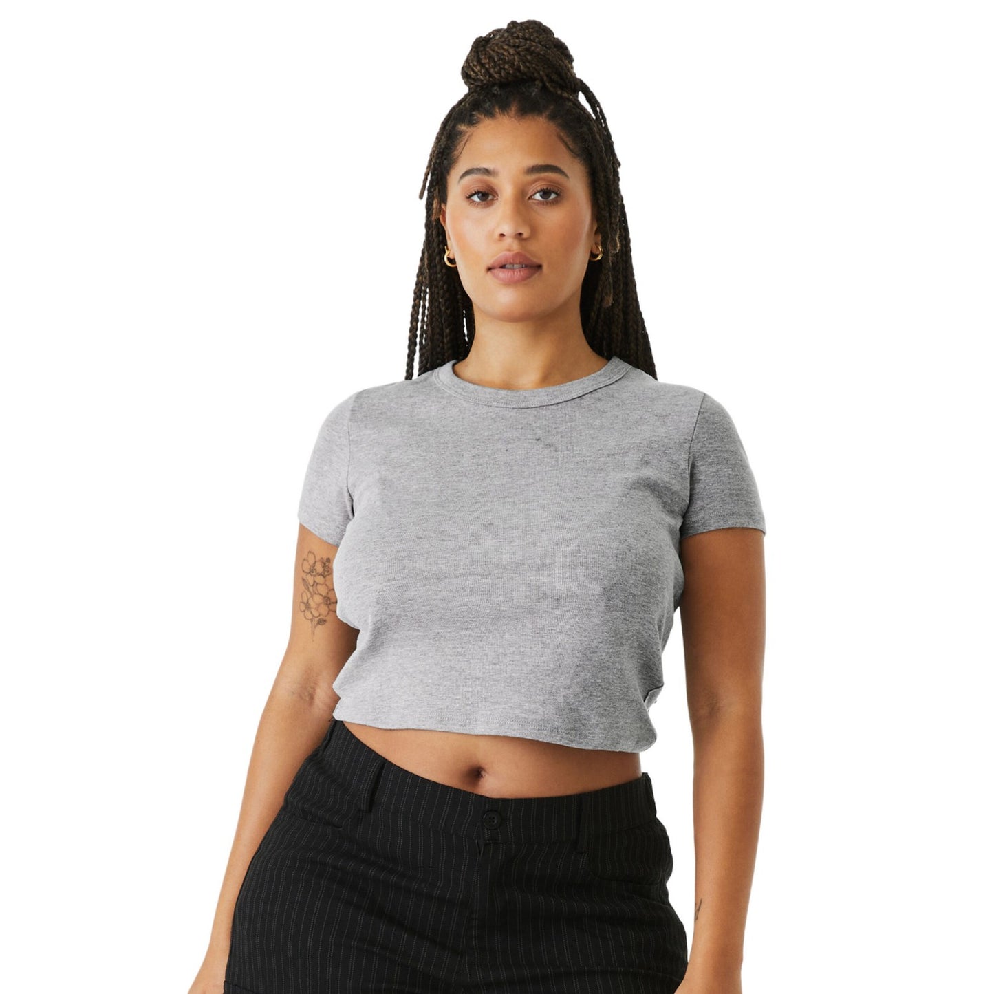 Athletic Heather Grey - Side - Bella + Canvas Womens-Ladies Heather Crop Top