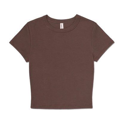Cocoa Solid - Front - Bella + Canvas Womens-Ladies Micro-Rib Crop T-Shirt