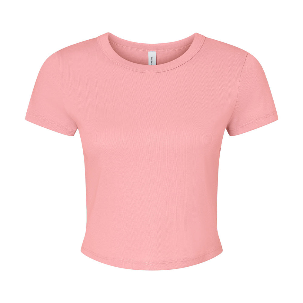 Solid Pink - Front - Bella + Canvas Womens-Ladies Micro-Rib Crop T-Shirt