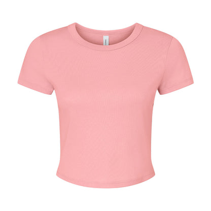 Solid Pink - Front - Bella + Canvas Womens-Ladies Micro-Rib Crop T-Shirt