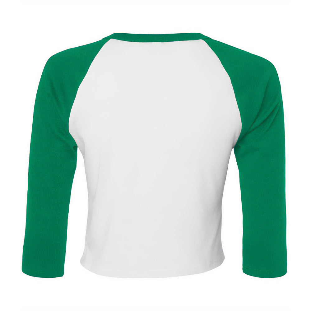 White-Kelly Green - Back - Bella + Canvas Womens-Ladies Micro-Rib Raglan 3-4 Sleeve Crop T-Shirt