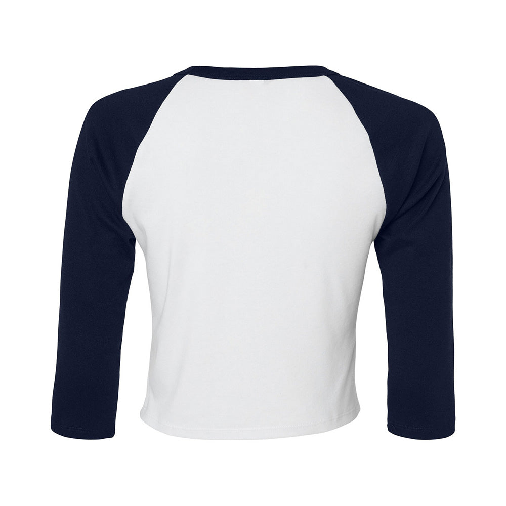 White-Navy - Back - Bella + Canvas Womens-Ladies Micro-Rib Raglan 3-4 Sleeve Crop T-Shirt