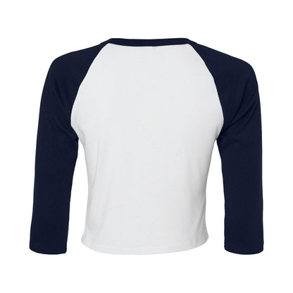 White-Navy - Back - Bella + Canvas Womens-Ladies Micro-Rib Raglan 3-4 Sleeve Crop T-Shirt