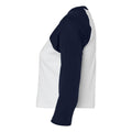 White-Navy - Side - Bella + Canvas Womens-Ladies Micro-Rib Raglan 3-4 Sleeve Crop T-Shirt