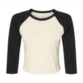 Natural-Black - Front - Bella + Canvas Womens-Ladies Micro-Rib Raglan 3-4 Sleeve Crop T-Shirt