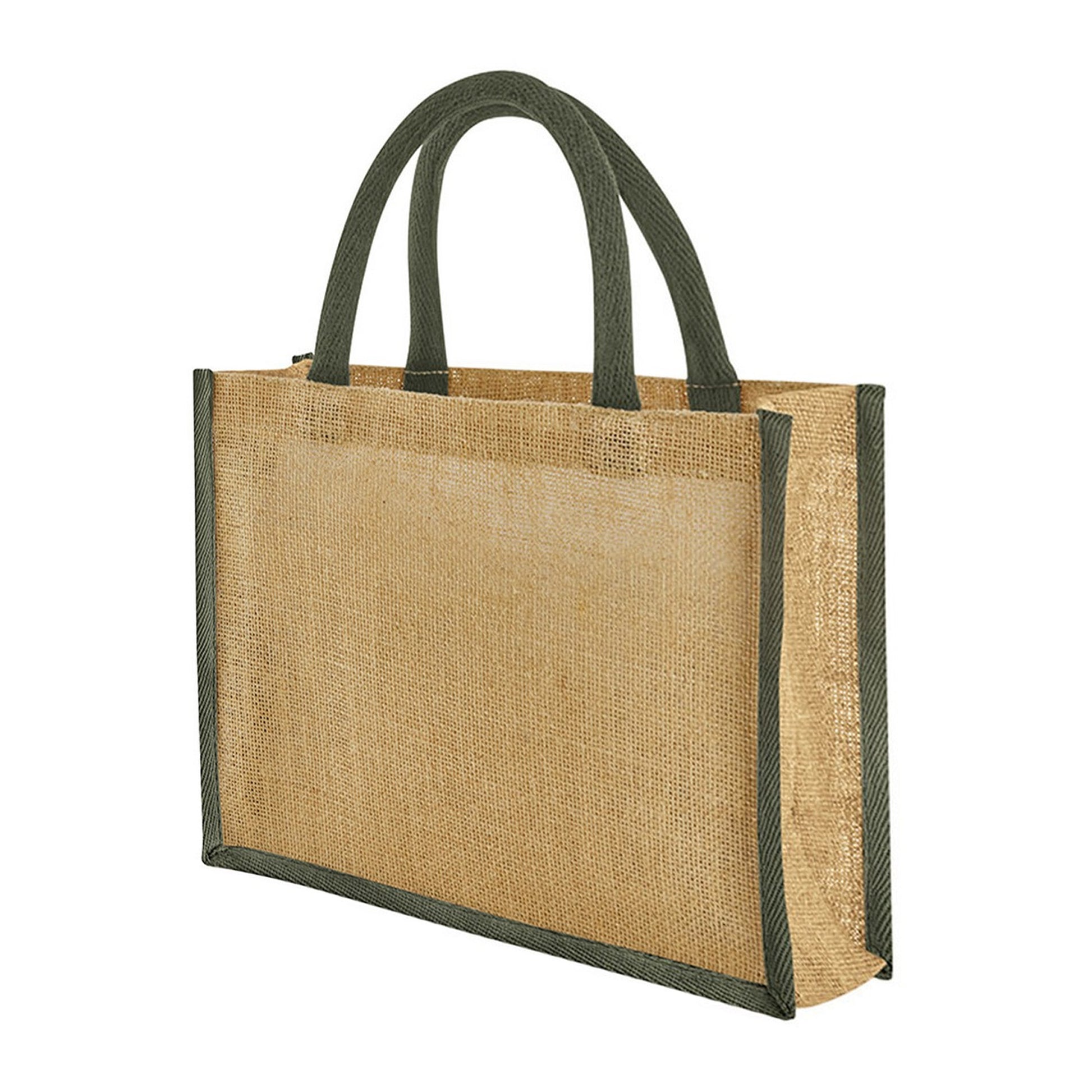 Natural-Olive Green - Back - Westford Mill Midi Starched Jute 14L Tote Bag