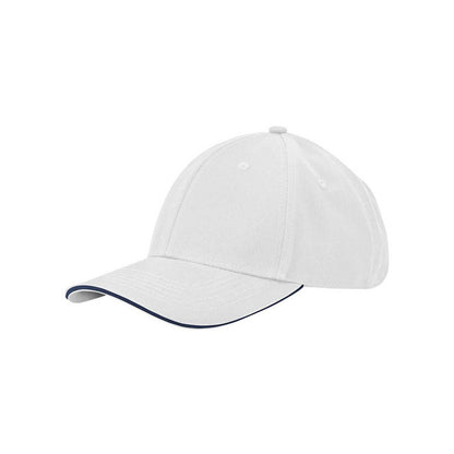 White-French Navy - Back - Beechfield Classic 6 Panel Organic Cotton Sandwich Peak Cap