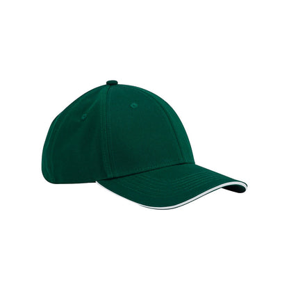 Bottle Green-White - Front - Beechfield Classic 6 Panel Organic Cotton Sandwich Peak Cap