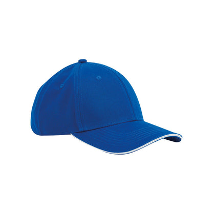 Bright Royal Blue-White - Front - Beechfield Classic 6 Panel Organic Cotton Sandwich Peak Cap