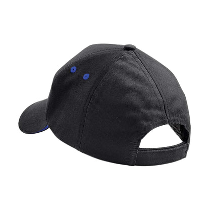 Black-Bright Royal Blue - Back - Beechfield 5 Panel Sandwich Peak Baseball Cap