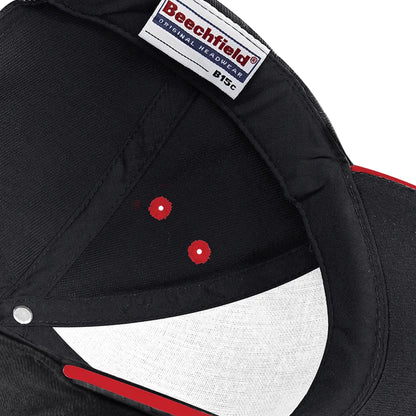 Black-Classic Red - Lifestyle - Beechfield 5 Panel Sandwich Peak Baseball Cap