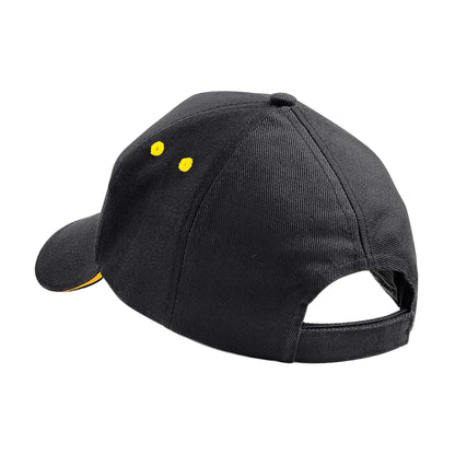Black-Yellow - Back - Beechfield 5 Panel Sandwich Peak Baseball Cap
