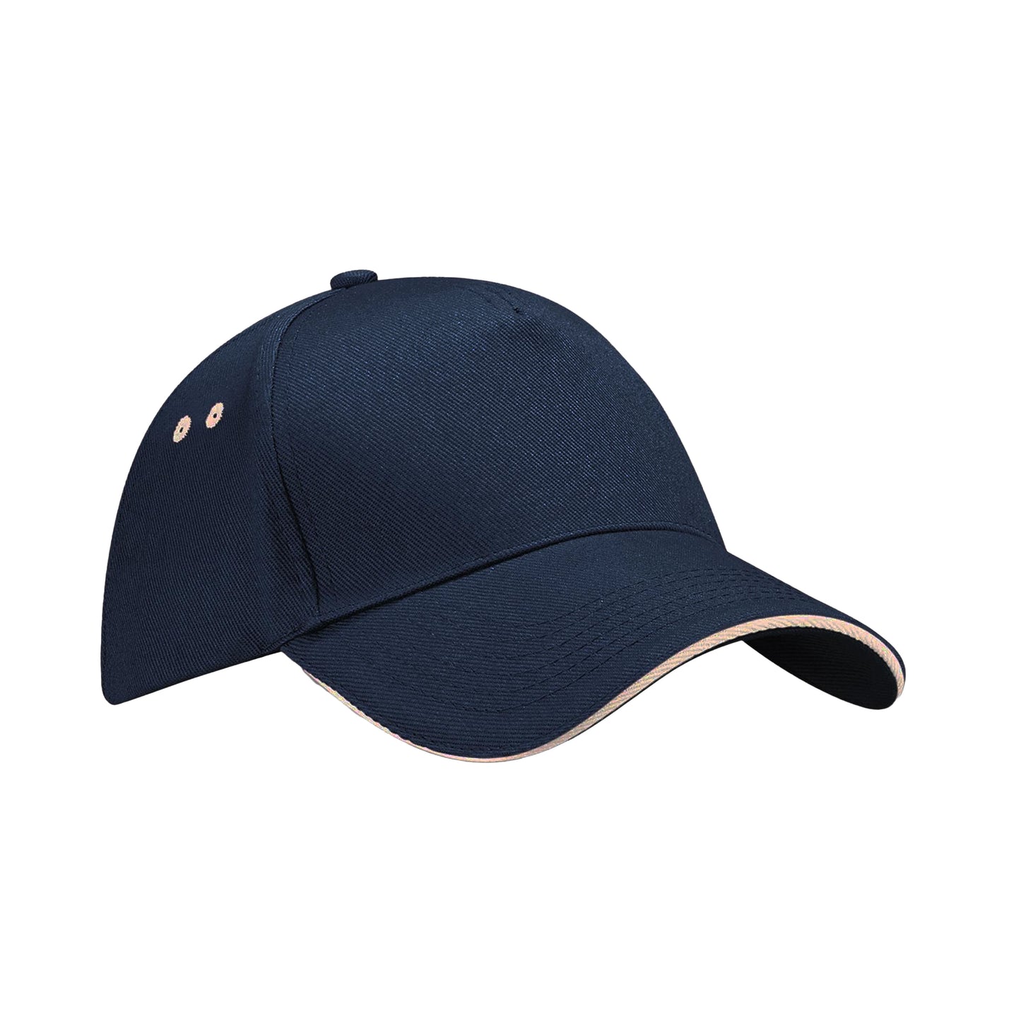 French Navy-Putty - Front - Beechfield 5 Panel Sandwich Peak Baseball Cap