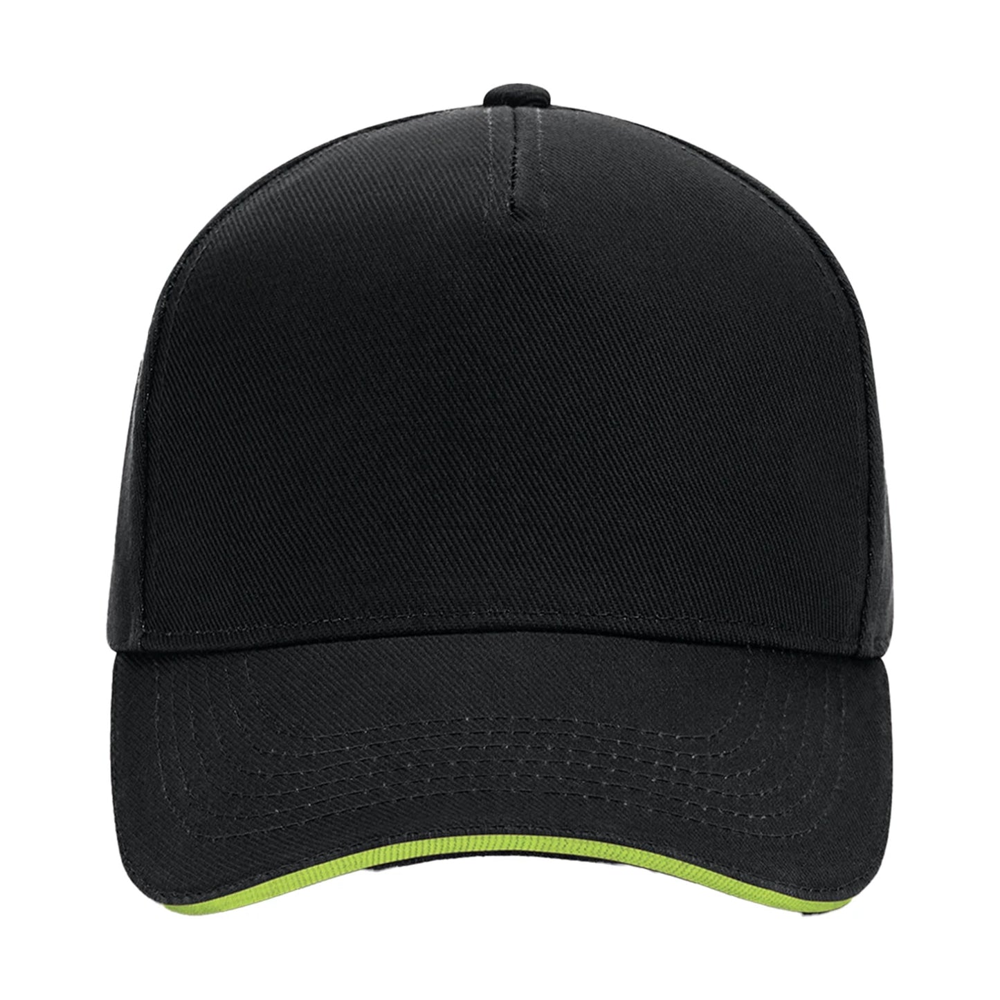 Black-Lime Green - Back - Beechfield 5 Panel Sandwich Peak Baseball Cap