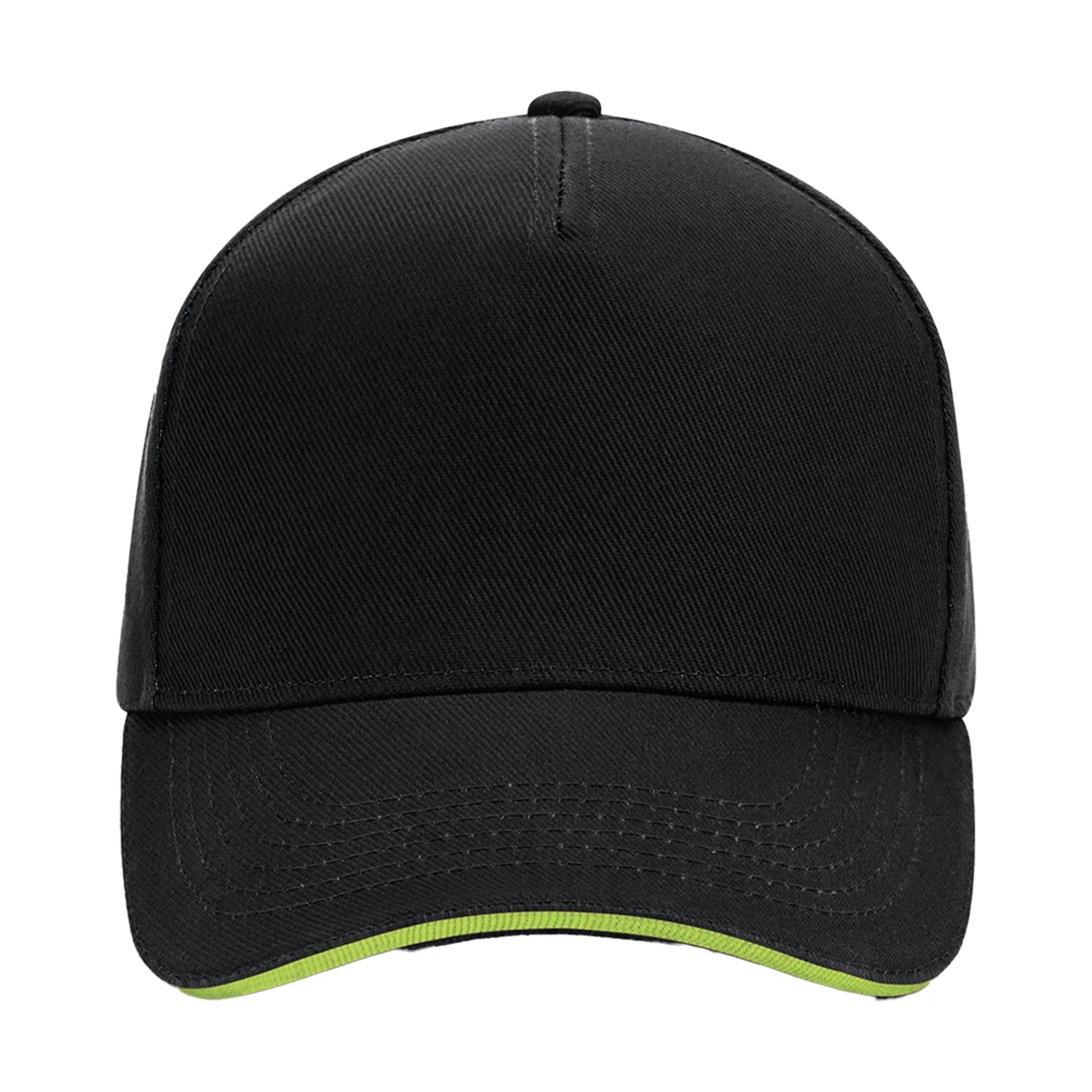Black-Lime Green - Back - Beechfield 5 Panel Sandwich Peak Baseball Cap