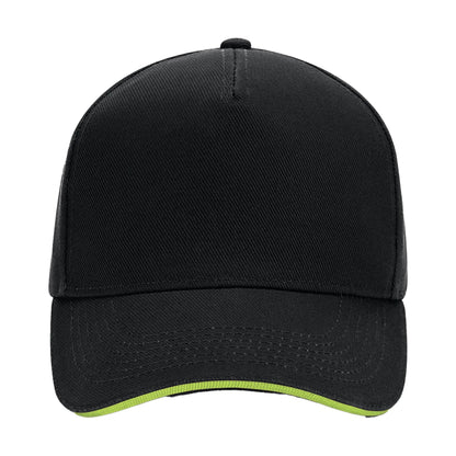 Black-Lime Green - Back - Beechfield 5 Panel Sandwich Peak Baseball Cap