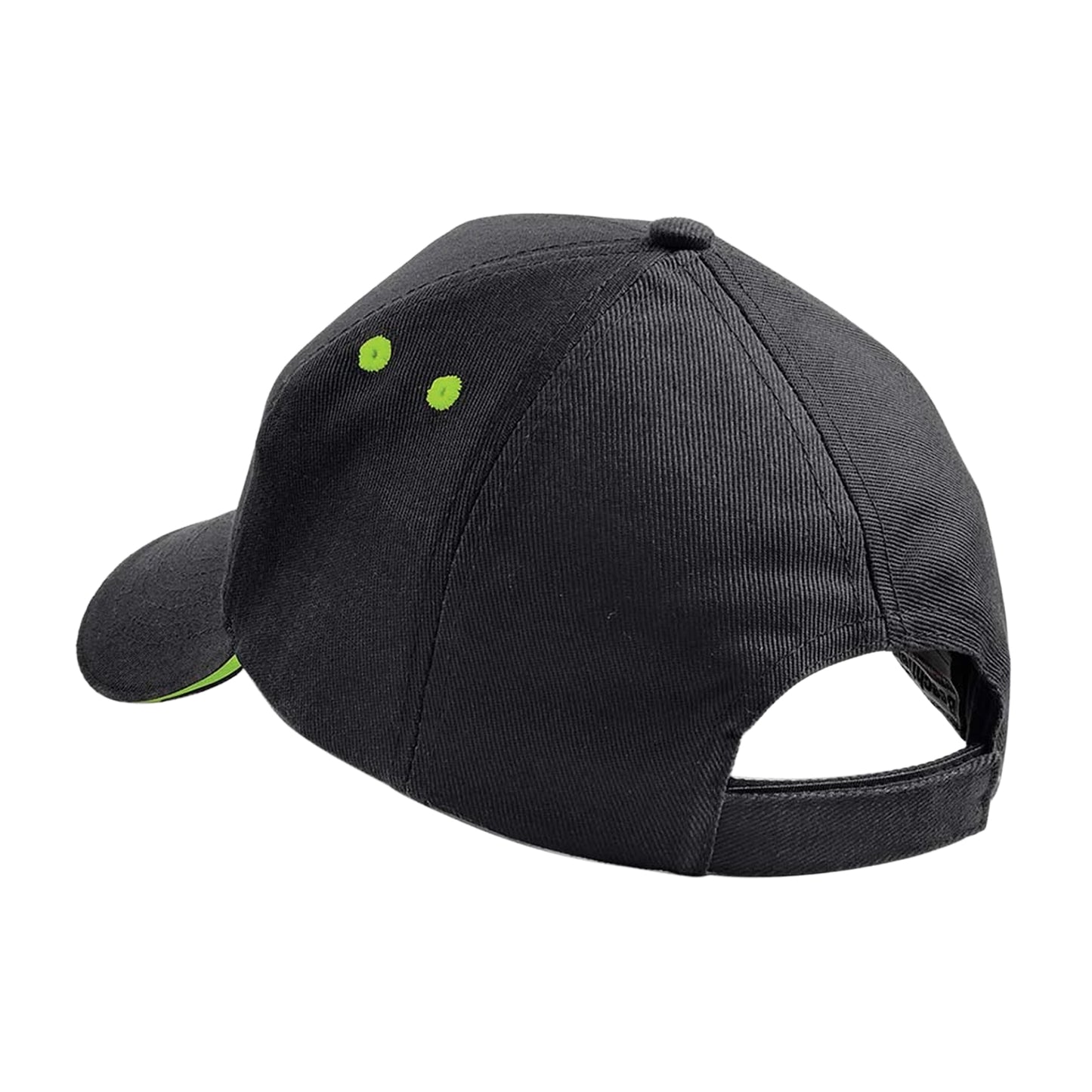 Black-Lime Green - Side - Beechfield 5 Panel Sandwich Peak Baseball Cap