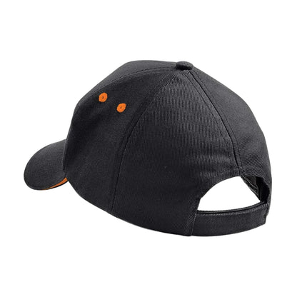 Black-Orange - Back - Beechfield 5 Panel Sandwich Peak Baseball Cap