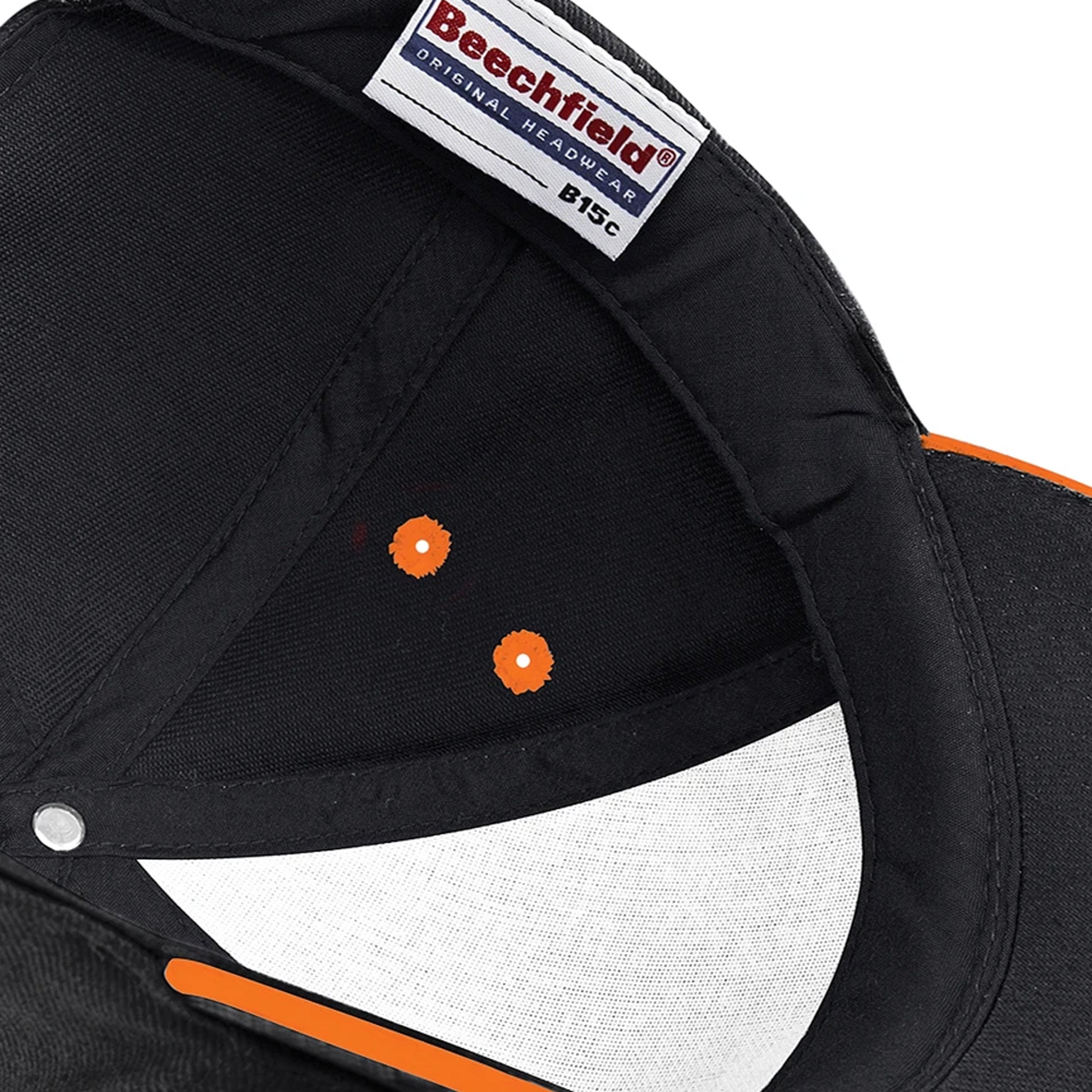 Black-Orange - Lifestyle - Beechfield 5 Panel Sandwich Peak Baseball Cap