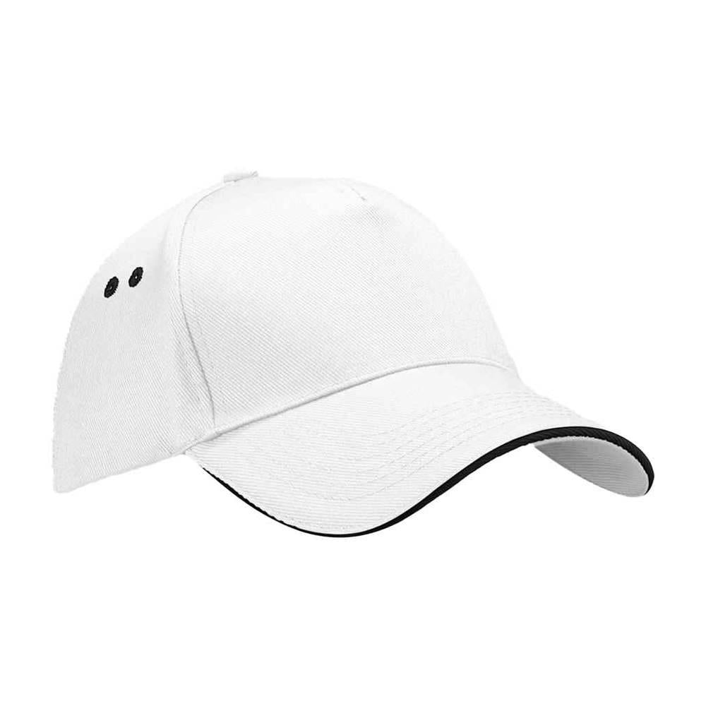 White-Black - Front - Beechfield 5 Panel Sandwich Peak Baseball Cap