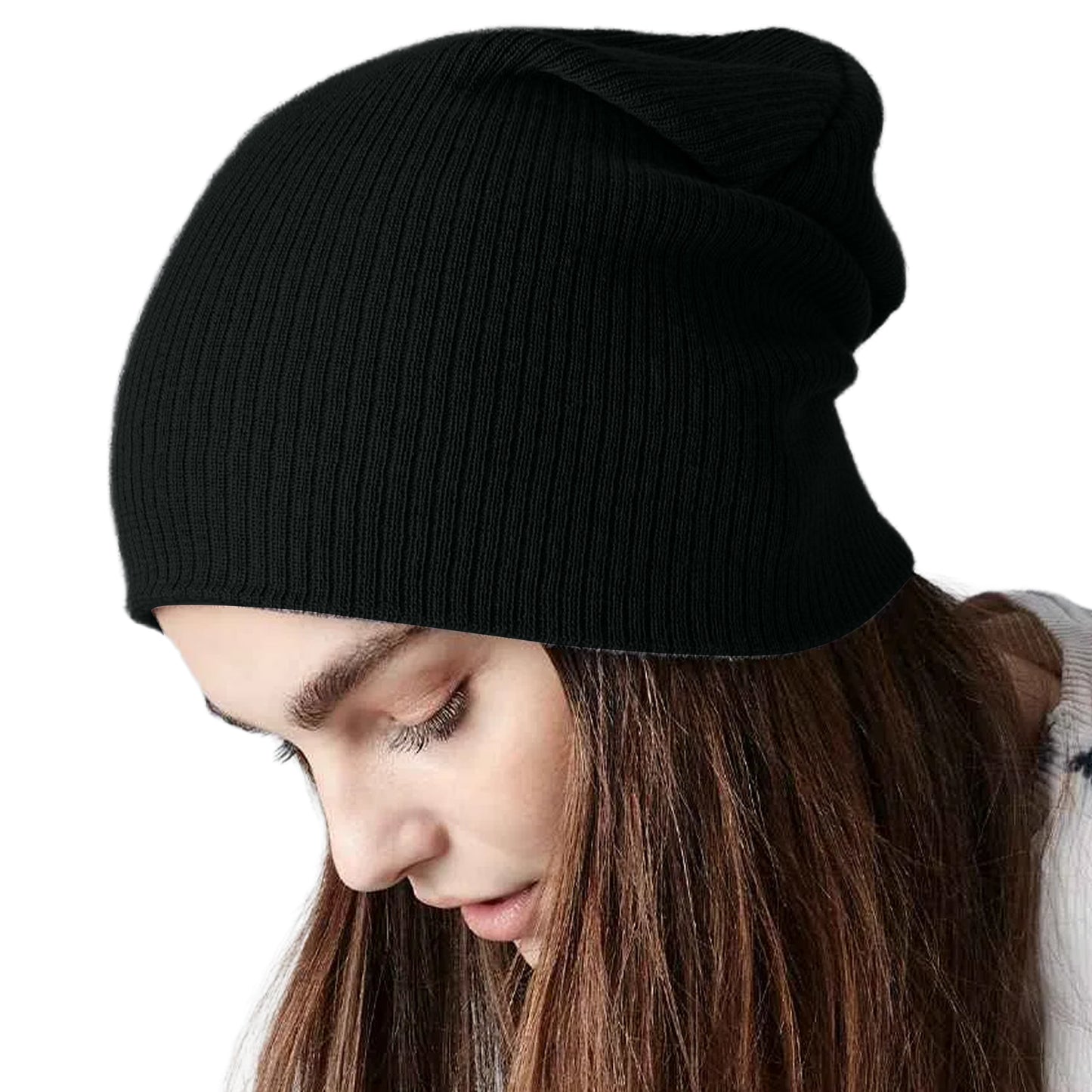 Black - Back - Beechfield Slouch Beanie