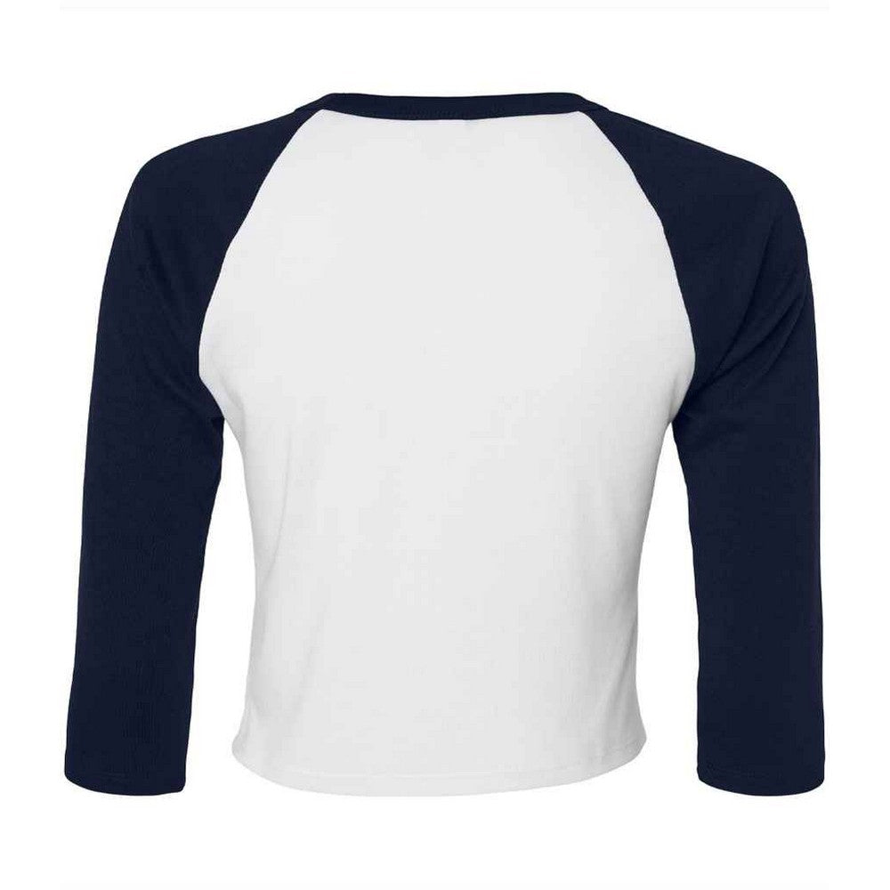 White-Navy - Back - Bella + Canvas Womens-Ladies Raglan 3-4 Sleeve Crop T-Shirt