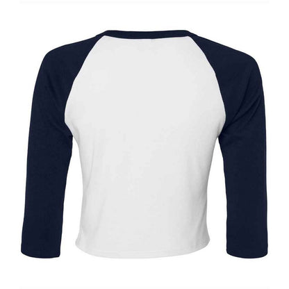 White-Navy - Back - Bella + Canvas Womens-Ladies Raglan 3-4 Sleeve Crop T-Shirt
