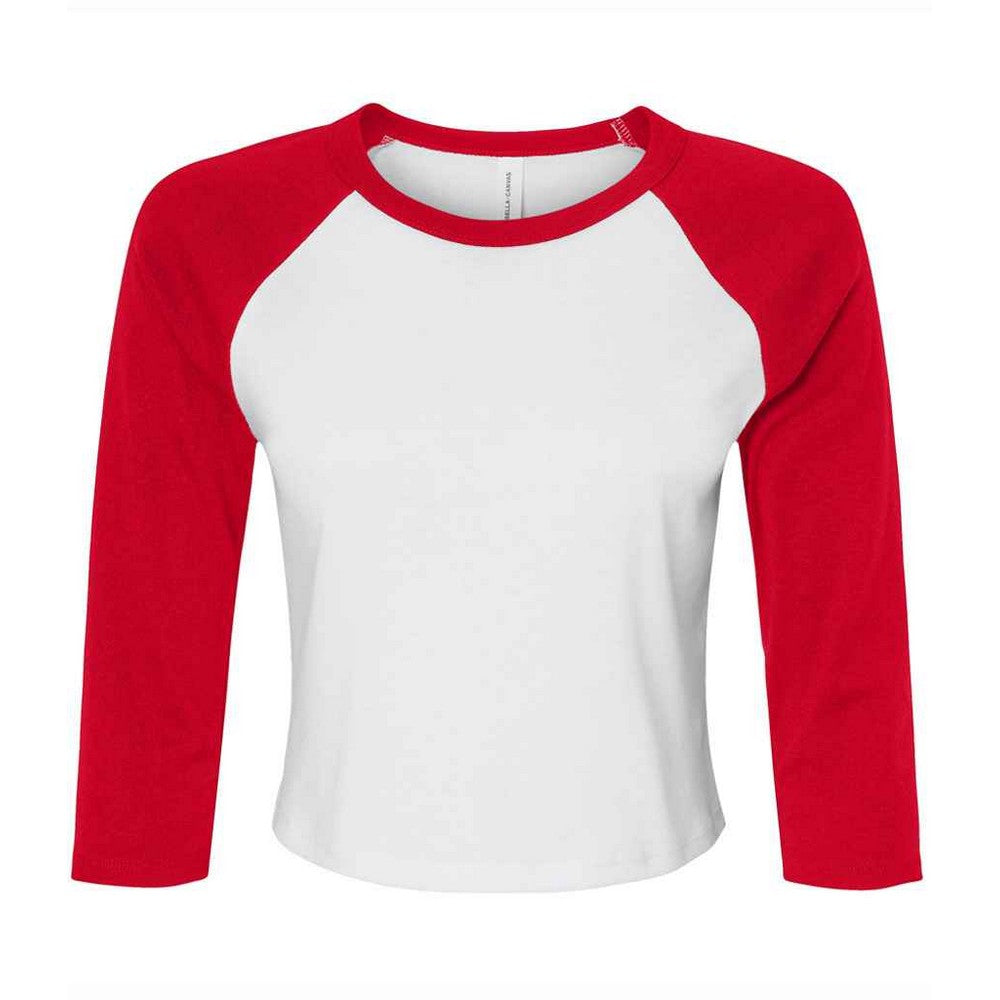 White-Red - Front - Bella + Canvas Womens-Ladies Raglan 3-4 Sleeve Crop T-Shirt