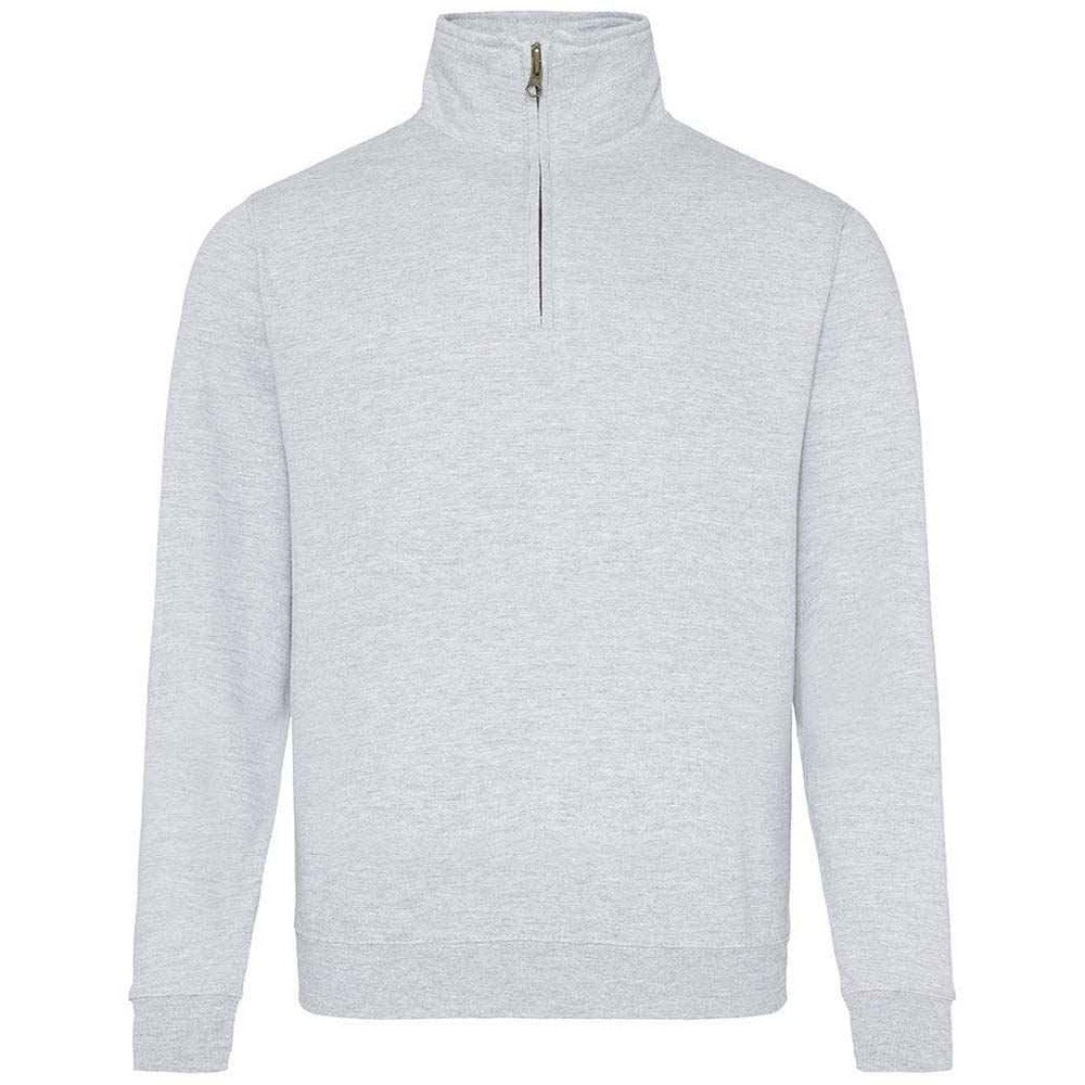 Heather Grey - Front - Awdis Mens Sophomore Heather Zip Neck Sweatshirt