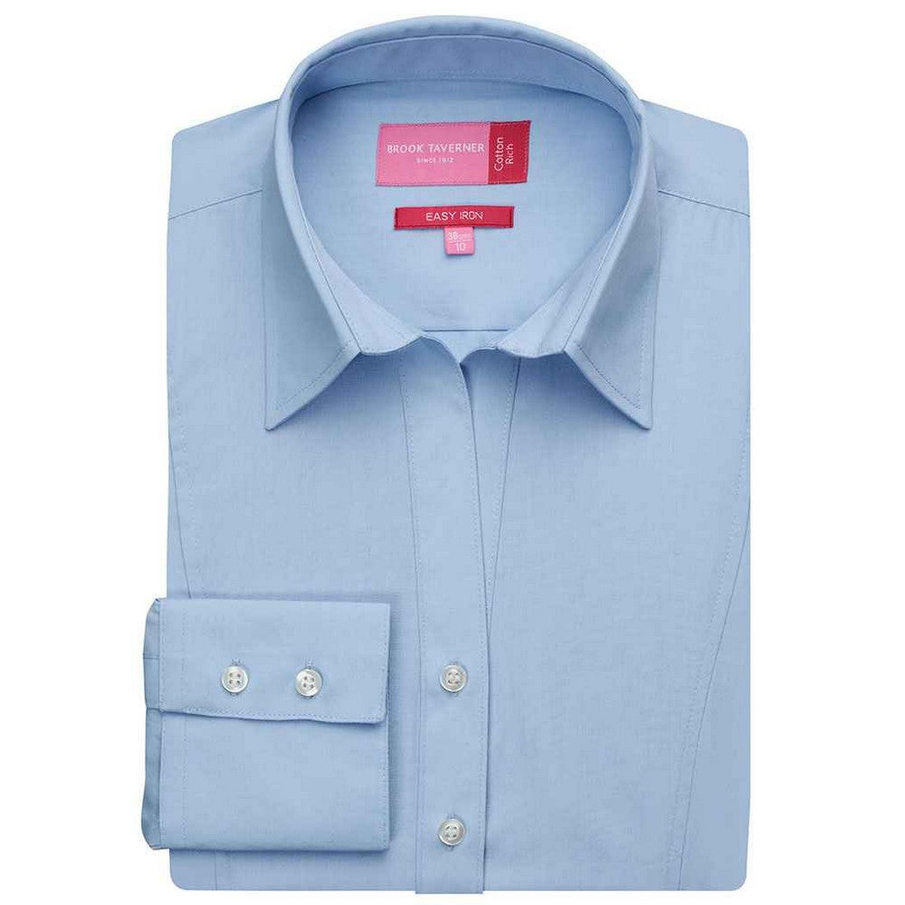 Blue - Front - Brook Taverner Womens-Ladies Palena Poplin Long-Sleeved Formal Shirt