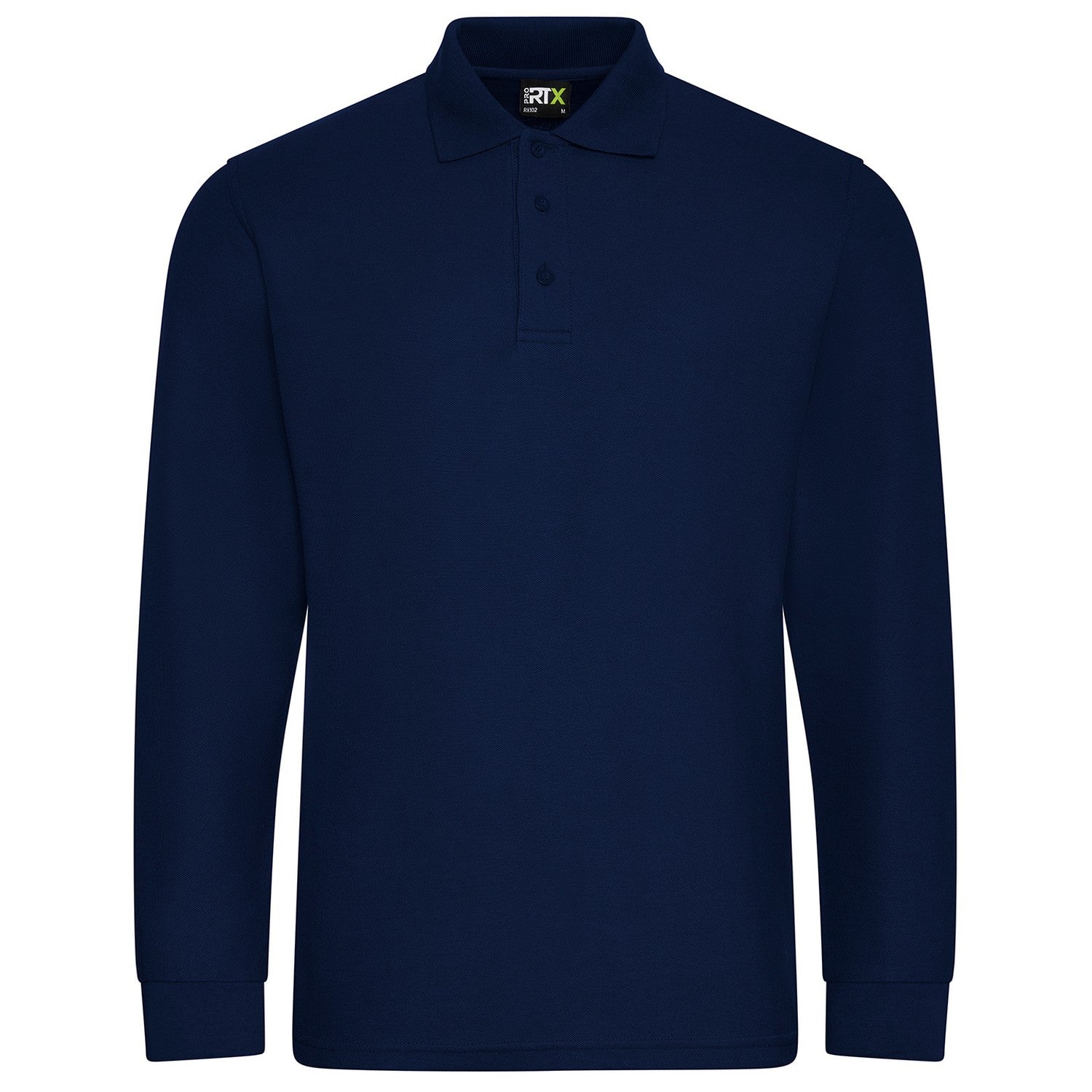 Navy - Front - PRO RTX Mens Piqué Long-Sleeved Polo Shirt