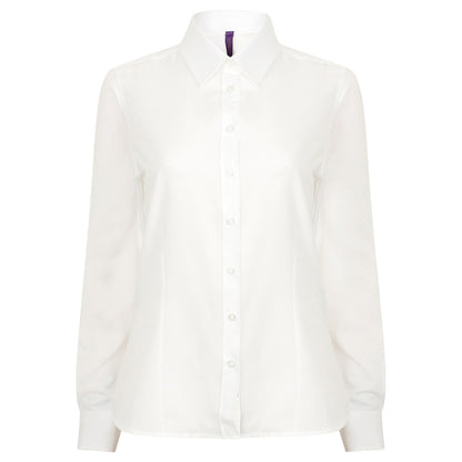White - Front - Henbury Womens-Ladies Moisture Wicking Long-Sleeved Shirt