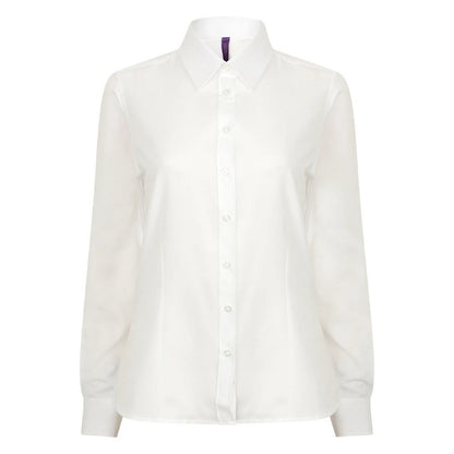 White - Front - Henbury Womens-Ladies Moisture Wicking Long-Sleeved Shirt