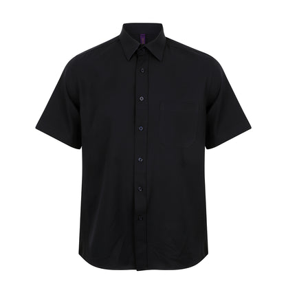 Navy - Front - Henbury Mens Short-Sleeved Shirt