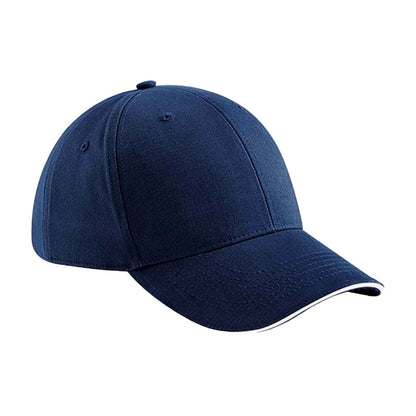 French Navy-White - Front - Beechfield Athleisure 6 Panel Baseball Cap