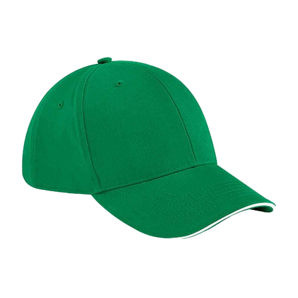 Kelly Green-White - Front - Beechfield Athleisure 6 Panel Baseball Cap