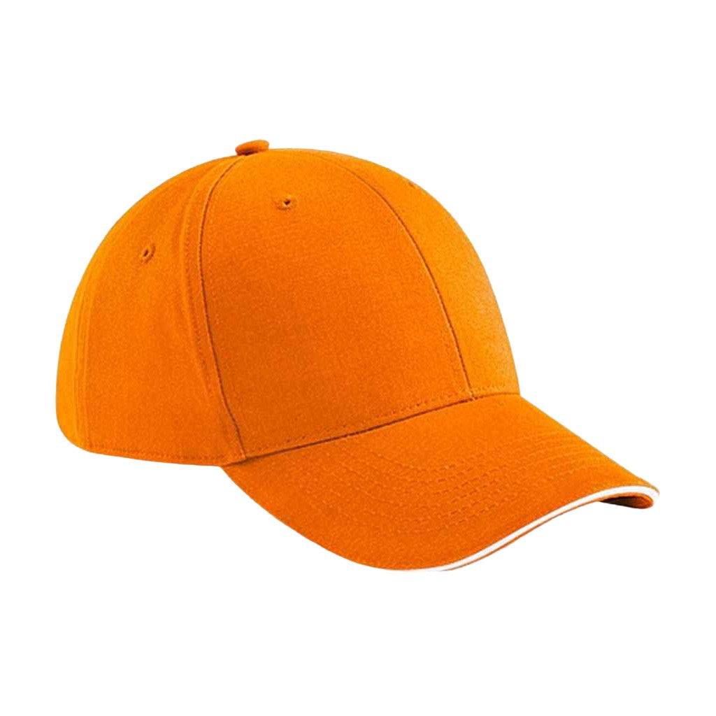 Orange-White - Front - Beechfield Athleisure 6 Panel Baseball Cap
