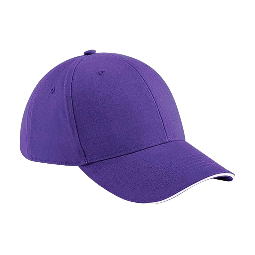 Purple-White - Front - Beechfield Athleisure 6 Panel Baseball Cap