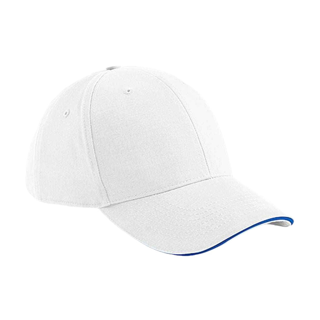White-Bright Royal Blue - Front - Beechfield Athleisure 6 Panel Baseball Cap
