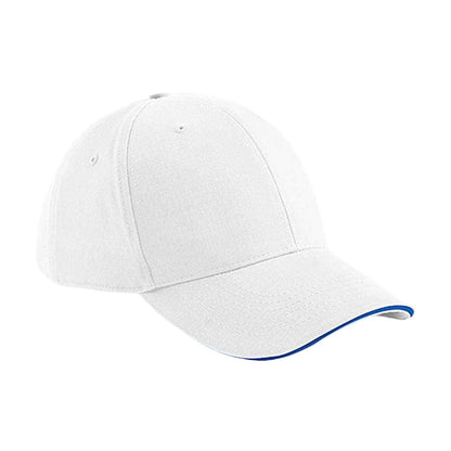 White-Bright Royal Blue - Front - Beechfield Athleisure 6 Panel Baseball Cap