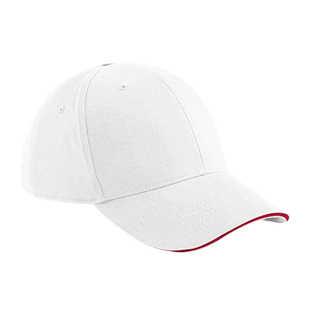 White-Classic Red - Front - Beechfield Athleisure 6 Panel Baseball Cap