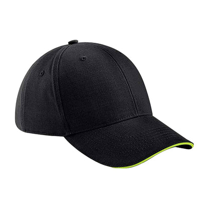 Black-Lime Green - Front - Beechfield Athleisure 6 Panel Baseball Cap