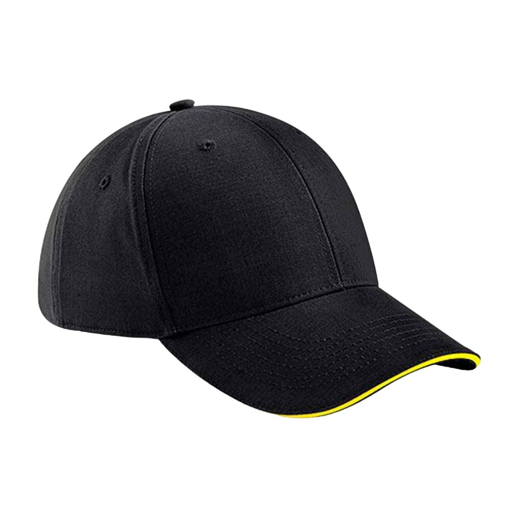 Black-Yellow - Front - Beechfield Athleisure 6 Panel Baseball Cap