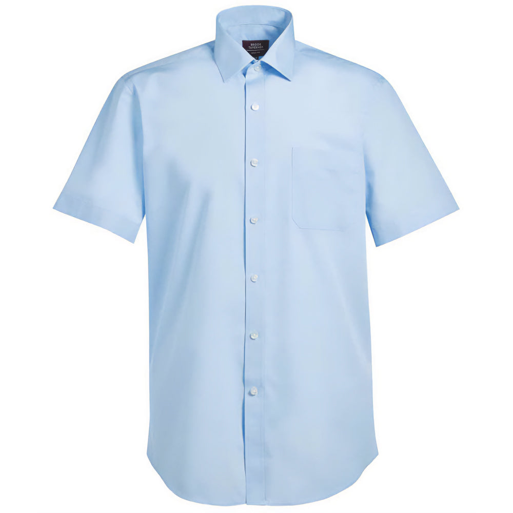 Blue - Front - Brook Taverner Mens Rosello Poplin Short-Sleeved Formal Shirt