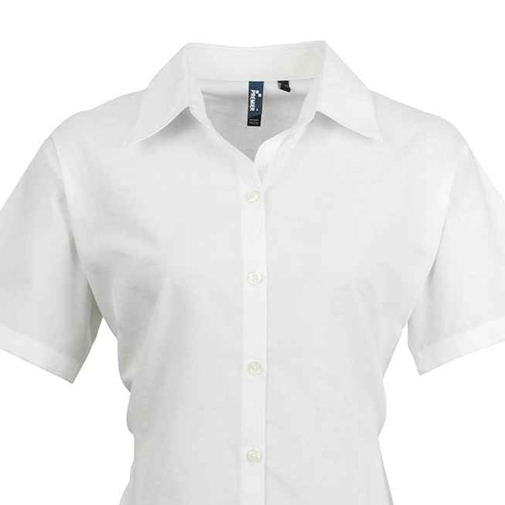 White - Back - Premier Womens-Ladies Signature Pearlised Oxford Short-Sleeved Shirt