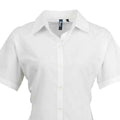 White - Front - Premier Womens-Ladies Signature Pearlised Oxford Short-Sleeved Shirt