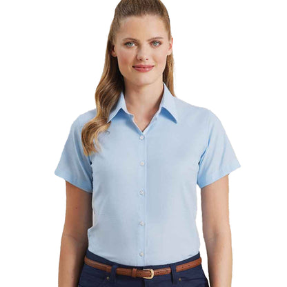 Light Blue - Back - Premier Womens-Ladies Signature Pearlised Oxford Short-Sleeved Shirt