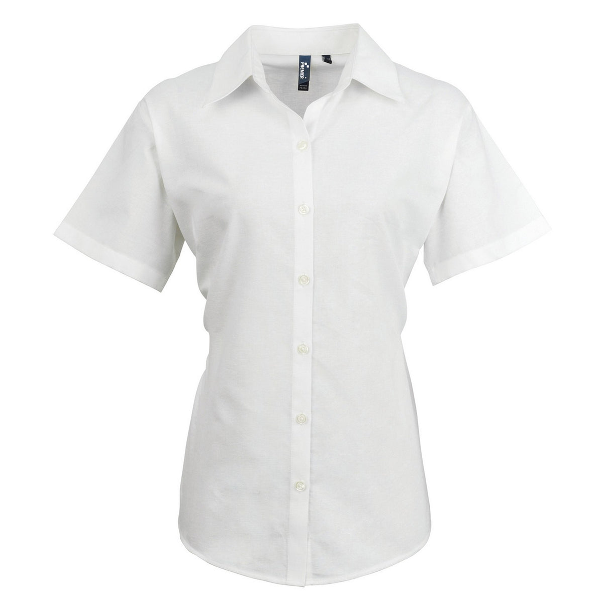 White - Front - Premier Womens-Ladies Signature Pearlised Oxford Short-Sleeved Shirt