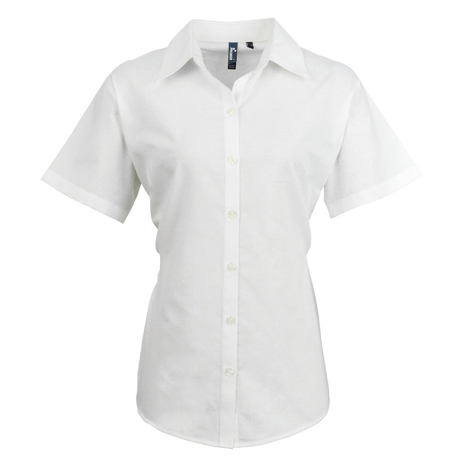 White - Front - Premier Womens-Ladies Signature Pearlised Oxford Short-Sleeved Shirt