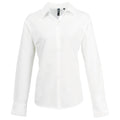 White - Front - Premier Womens-Ladies Signature Pearlised Oxford Long-Sleeved Shirt